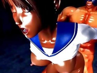 3d animen gata flicka blir spikade av en stor stripling